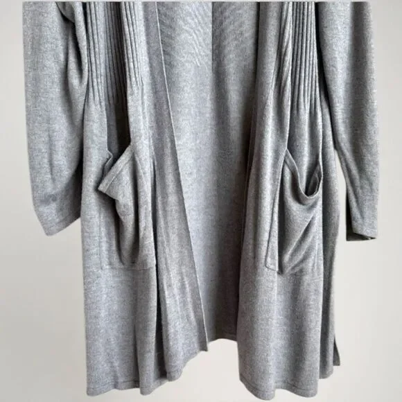 Soft Gray Ribbed Cardigan 1X Easy Throw-On Minimalist Cozy Fit - Picture 2 of 13